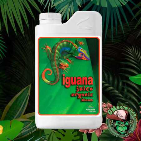 Foto botella blanca 1 litro con etiqueta verde Iguana Juice Bloom