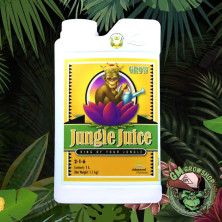 Foto botella blanca 1 litro con etiqueta amarilla Jungle Juice Grow
