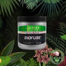 Envase gris 300g con etiqueta verde y negra de Biofuse de Grotek