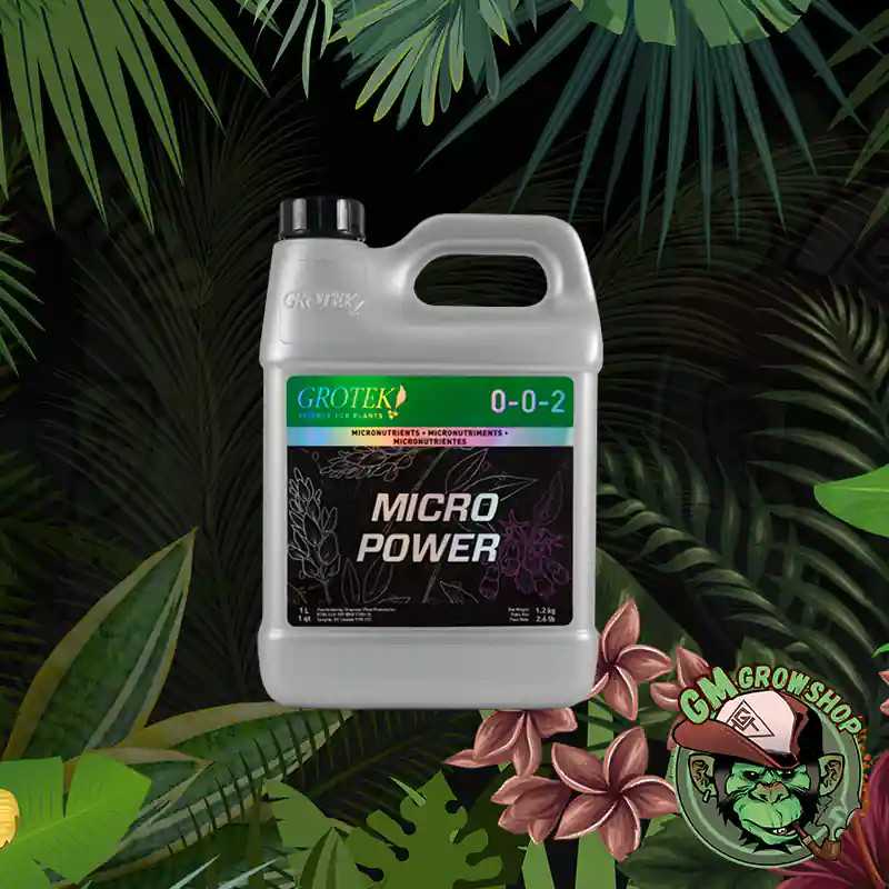 Garrafa gris 1l con etiqueta verde y negra de Micro Power de Grotek