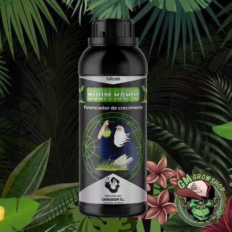 Foto de botella negra con etiqueta verde 1l de Boom Rapid Fullcrem de Cannaboom