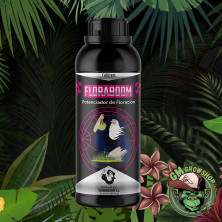 Foto botella negra con etiqueta rosa 1l de Floraboom Fullcrem de Cannaboom