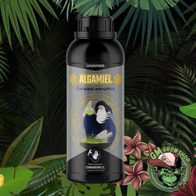 Botella negra con etiqueta gris 1l de Algamiel de Cannaboom