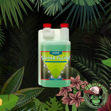 Foto de botella transparente con etiqueta verde y gris 1l de Canna Flush de Canna