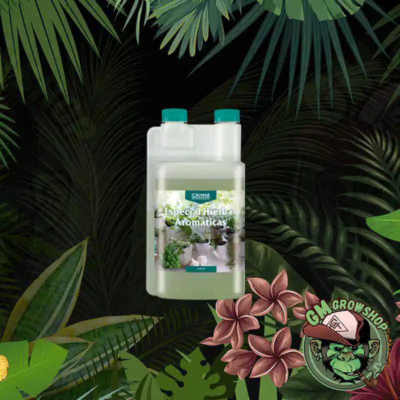 Foto de botella transparente con etiqueta verde 1l de Especial Hierbas Aromáticas de Canna