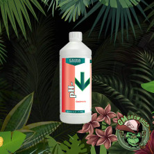 Foto de botella blanca con etiqueta salmón 1l de pH Down Grow de Canna