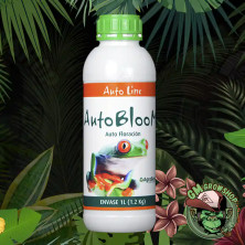 Botella blanca 1l con etiqueta blanca y naranja de Auto Bloom de Agrobeta