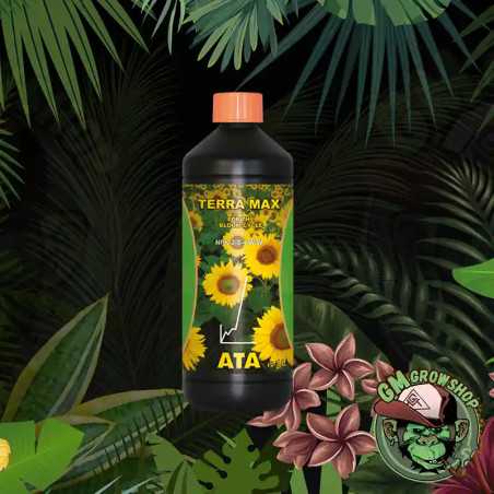 Foto de botella negra con etiqueta verde y amarilla de ATA Terra MAx pequeña