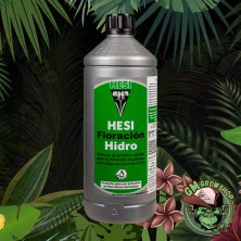 Botella gris 1l con etiqueta verde de hesi Hidro Floración