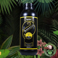 Botella Negra 1l con etiqueta amarilla de rooting black line de agrobeta