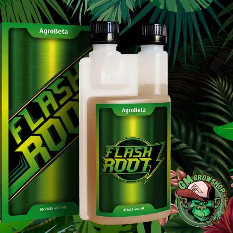 Botella transparente 600ml con etiqueta verde de flash root de agribeta