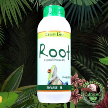Botella blanca 1l con etiqueta verde de root green line de agrobeta