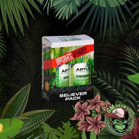 Foto de caja blanca, verde y negra con ambas botellas del Believer Pack