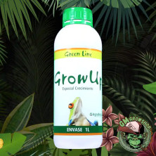 Botella blanca 1l con etiqueta verde y blanca de growup green line de agrobeta