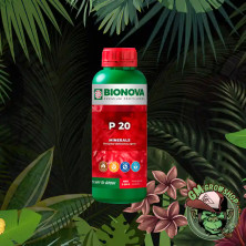 Foto de botella verde con etiqueta roja de P 20 (Fósforo) pequeña