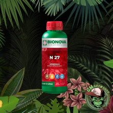 Foto de botella verde con etiqueta roja de N 27 (Nitrógeno) mediana