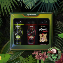 Foto de caja verde con tres botellas de 1l de fertilizante Kit Black de Agrobeta